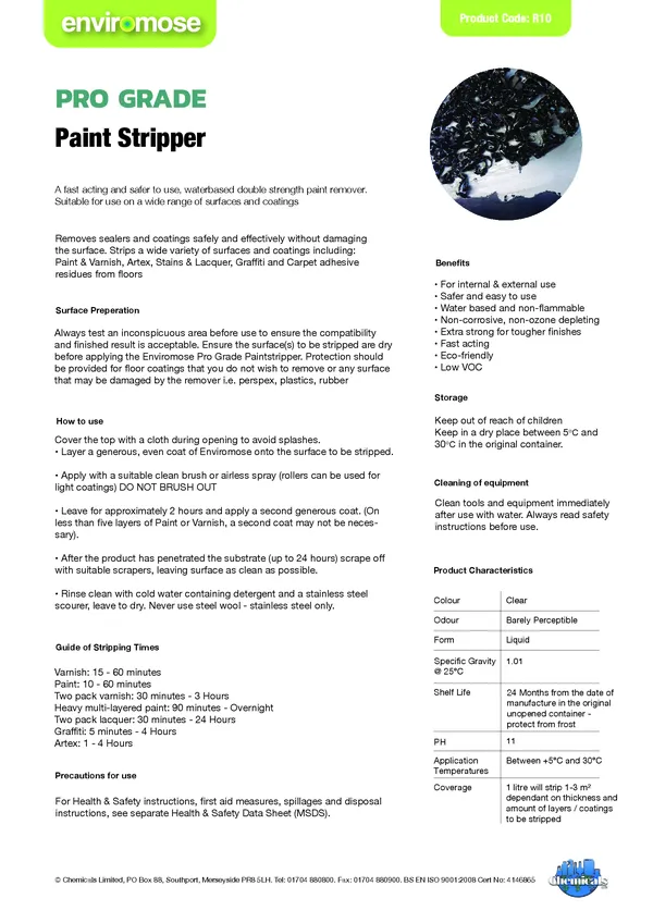 Enviromose Pro Grade Paint Stripper Datasheet PDF 